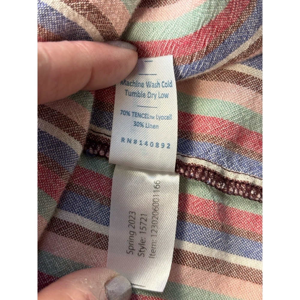 Marine Layer Dress Womens Sz L Multicolor Striped Ivy Smocked Linen Blend Maxi - Picture 5 of 9